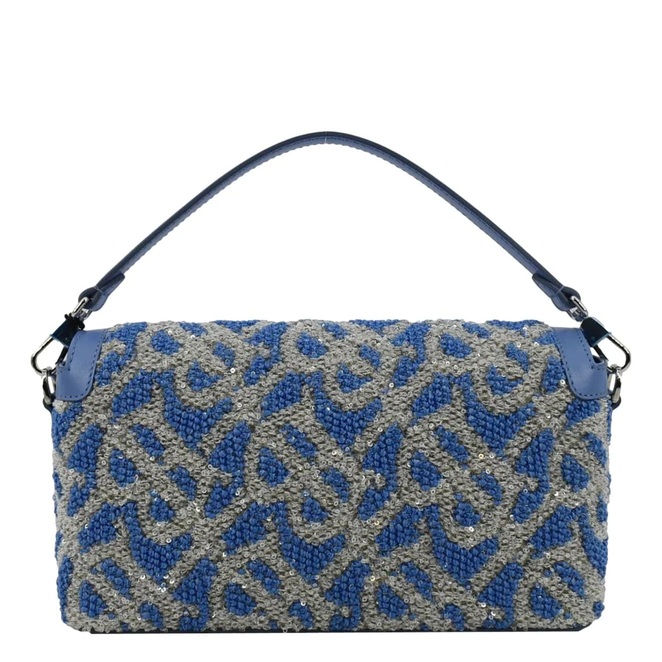 BURBERRY Note TB Small Sequins Yarn Shoulder Bag Blue