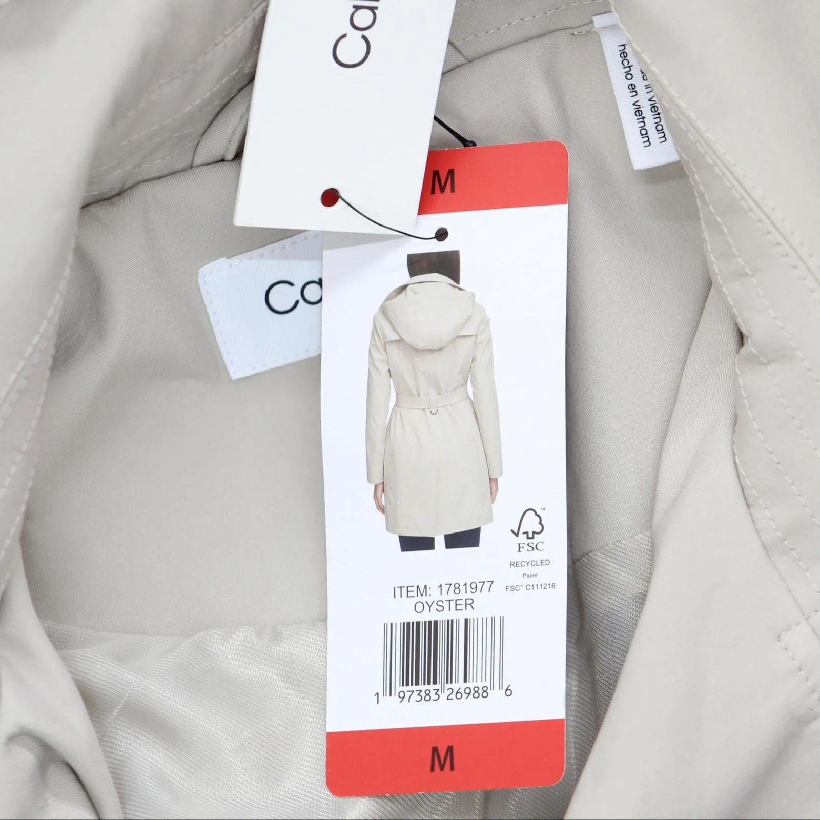 Calvin Klein Women's Trench Coat Belted Jacket Detachable Hood Tan Brown M