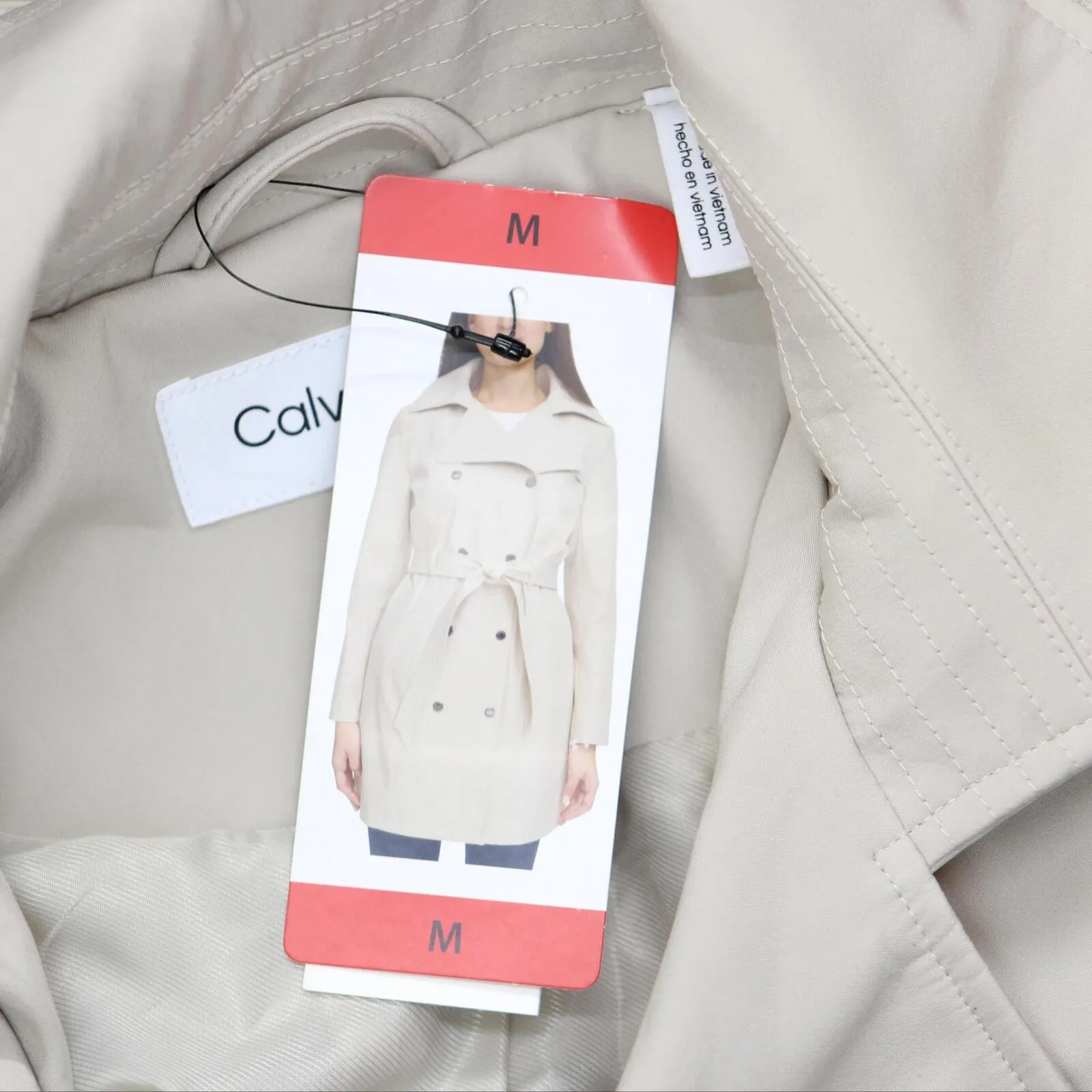 Calvin Klein Women's Trench Coat Belted Jacket Detachable Hood Tan Brown M