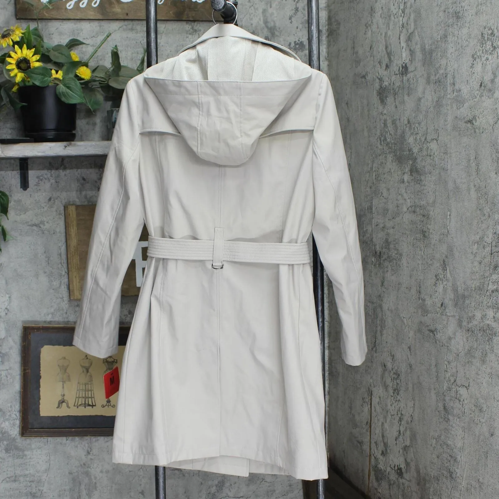 Calvin Klein Women's Trench Coat Belted Jacket Detachable Hood Tan Brown M