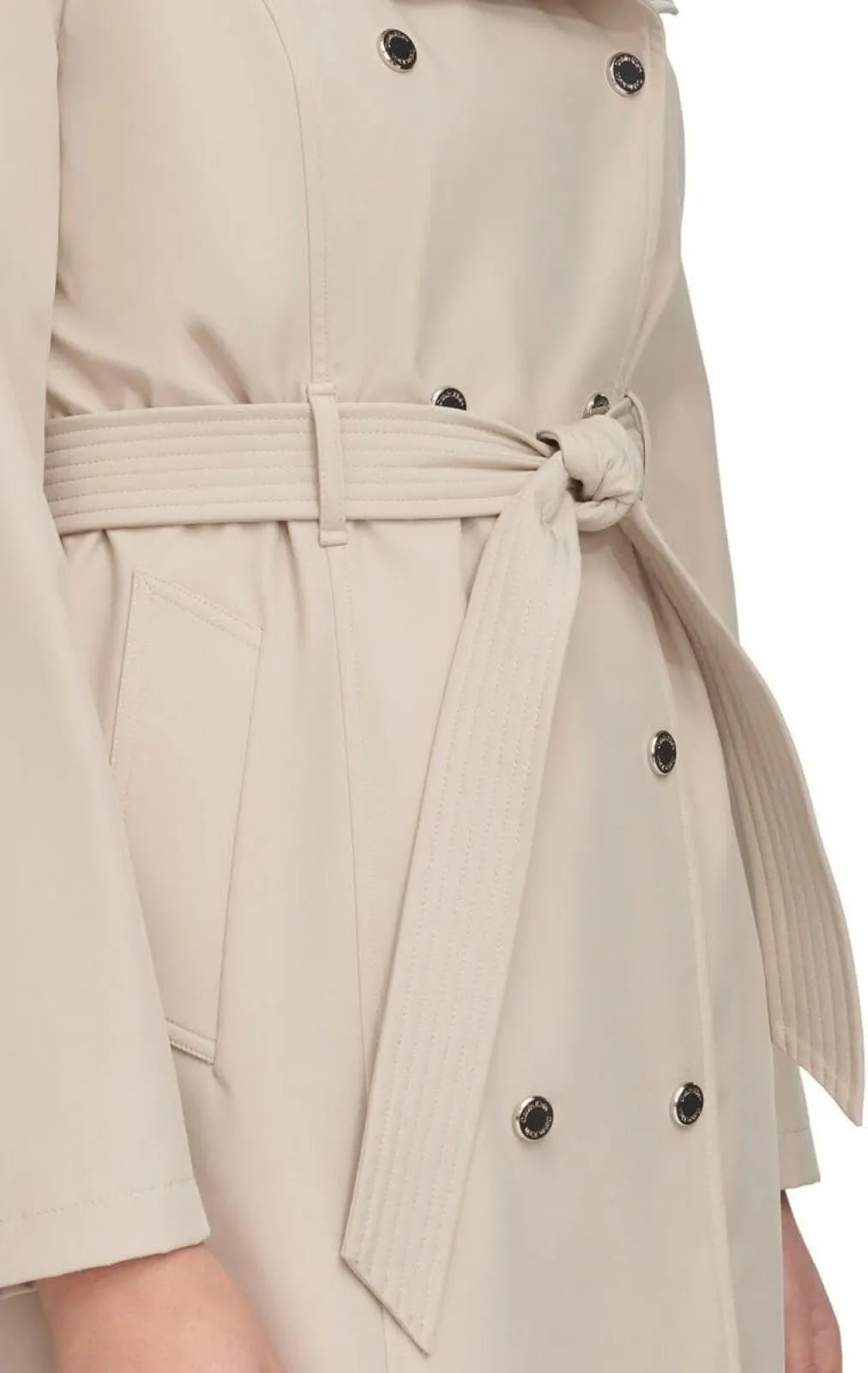 Calvin Klein Women's Trench Coat Belted Jacket Detachable Hood Tan Brown M
