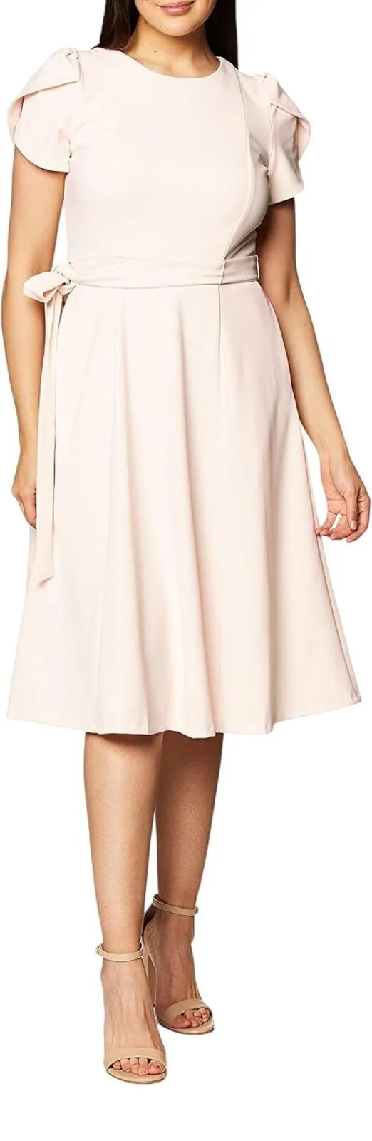 Calvin Klein Women's Tulip Sleeved A-Line Dress with Self Belt Blossom Pink 2
