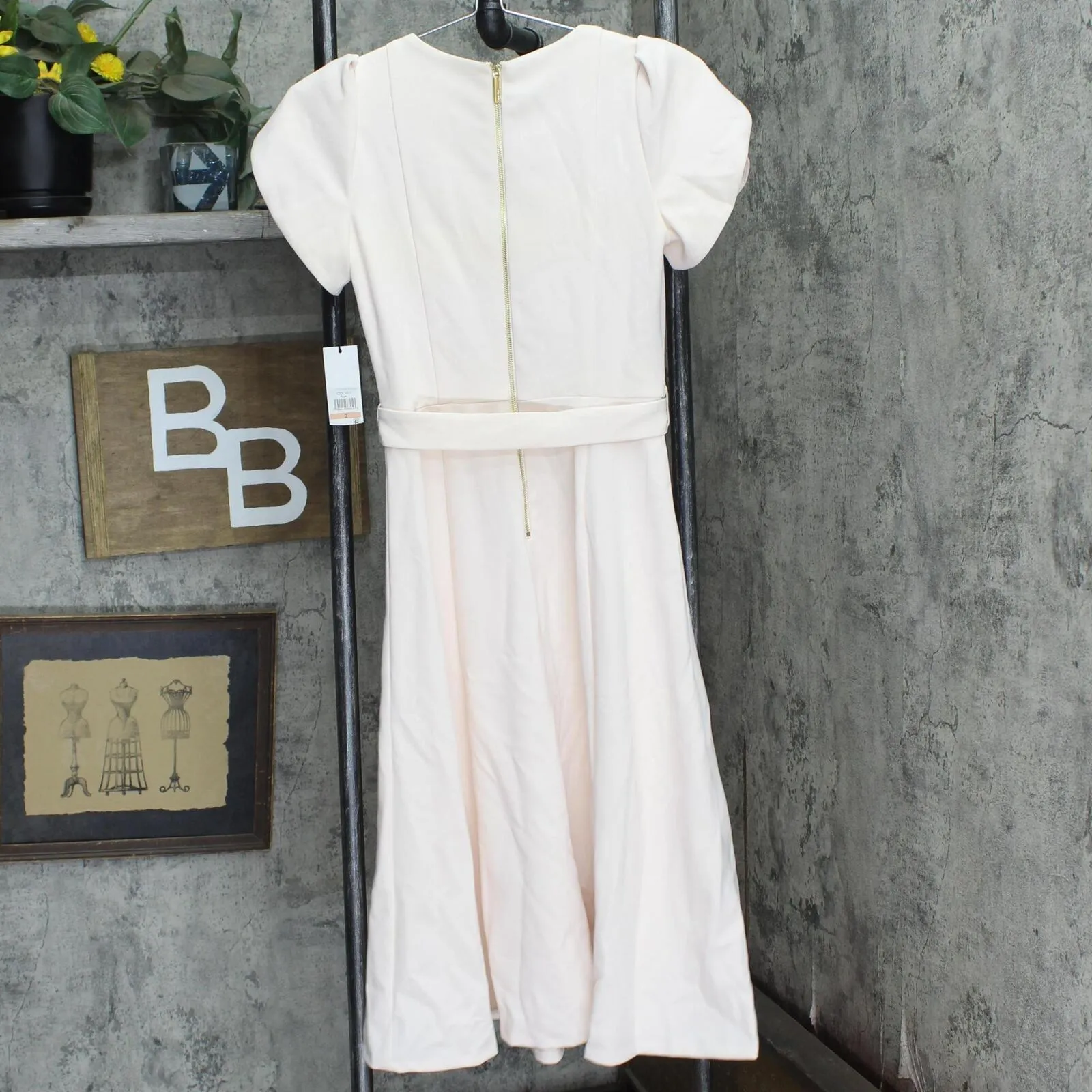 Calvin Klein Women's Tulip Sleeved A-Line Dress with Self Belt Blossom Pink 2