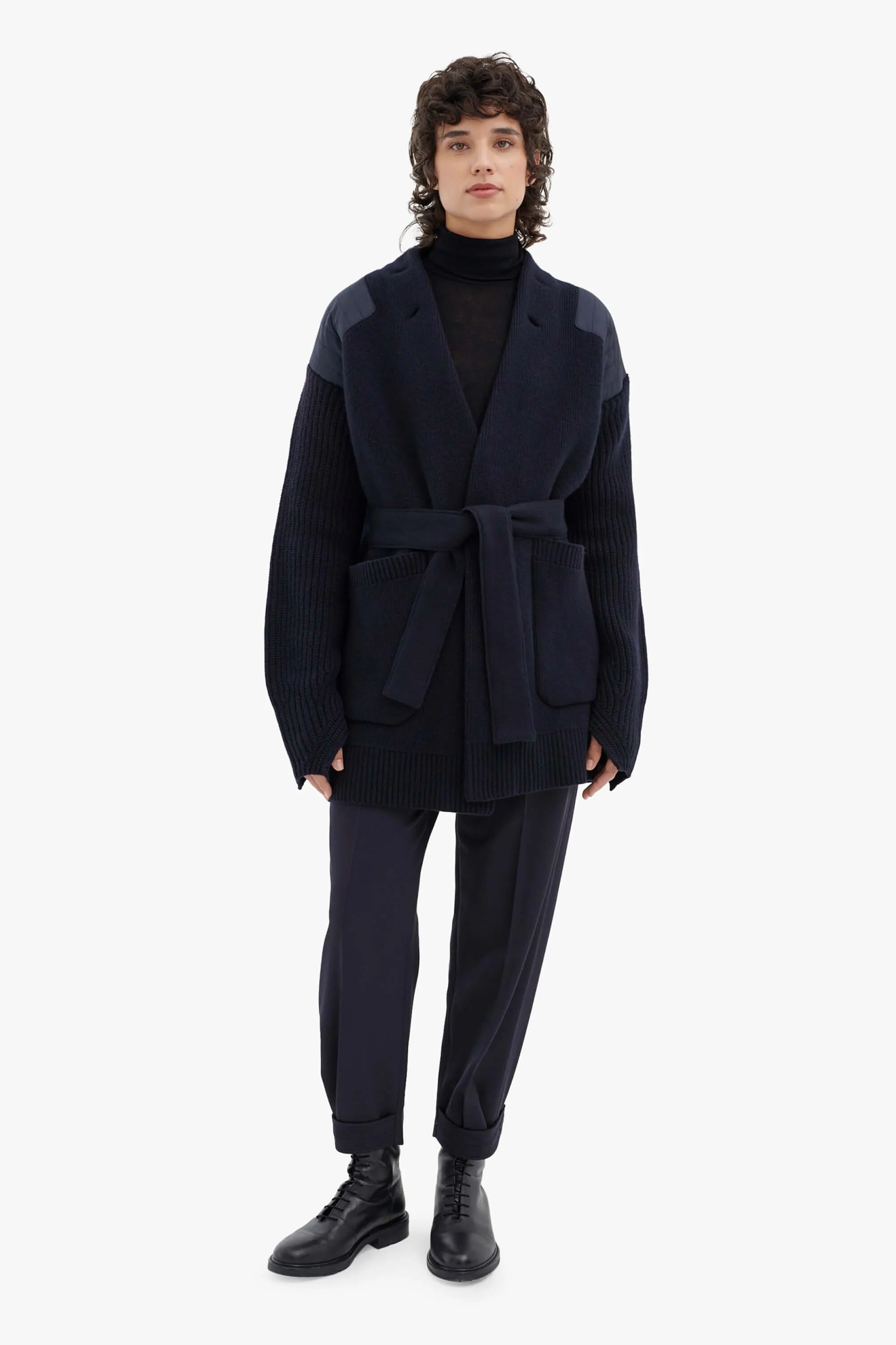 Cashmere Belted Cardigan - Navy