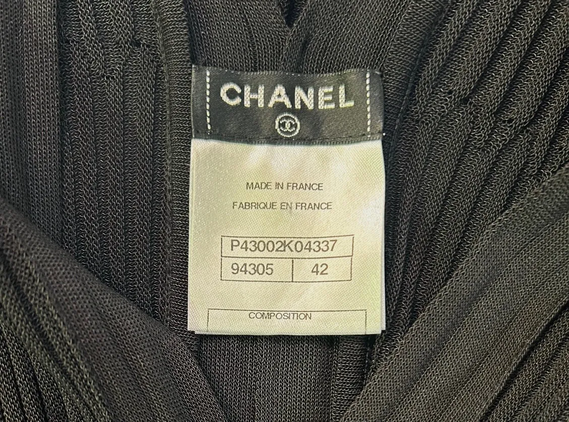 CHANEL Black Pleated Bodycon Full Length Dress   Belt