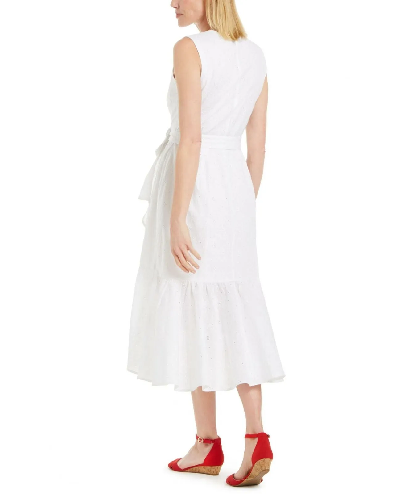 Charter Club Women's Cotton Eyelet Flounce Wrap Dress