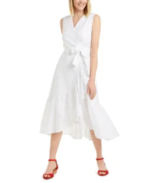 Charter Club Women's Cotton Eyelet Flounce Wrap Dress