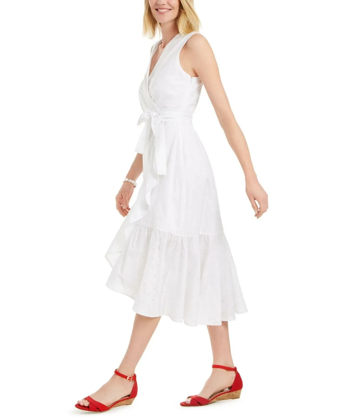 Charter Club Women's Cotton Eyelet Flounce Wrap Dress