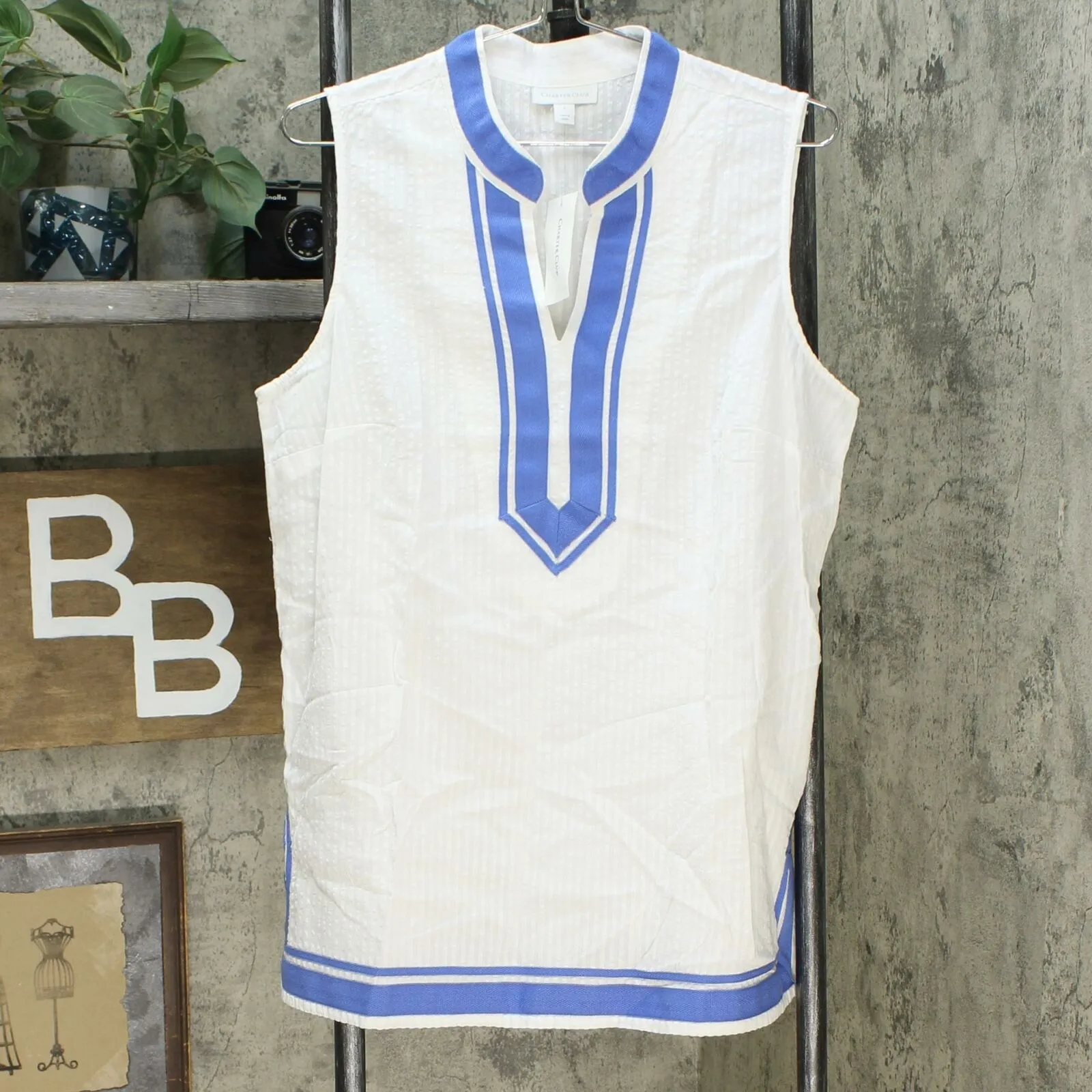 Charter Club Women's Woven Seersucker Sleeveless Tunic Top