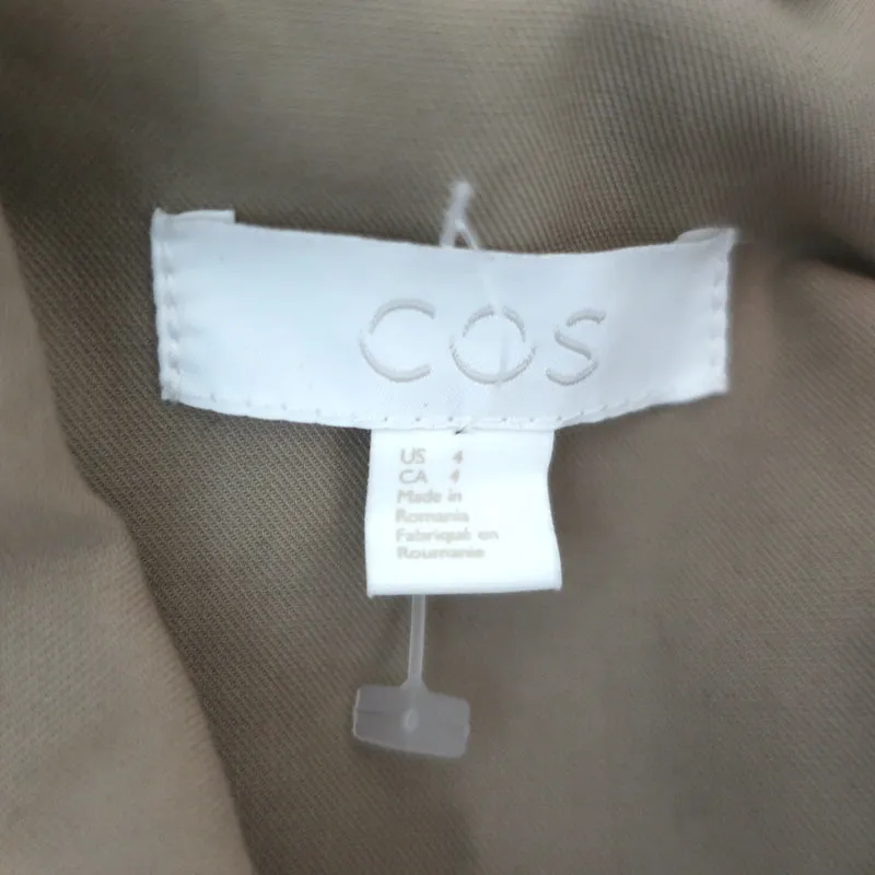 COS Trench Coat Beige Cotton Size 4 Belted Long Jacket