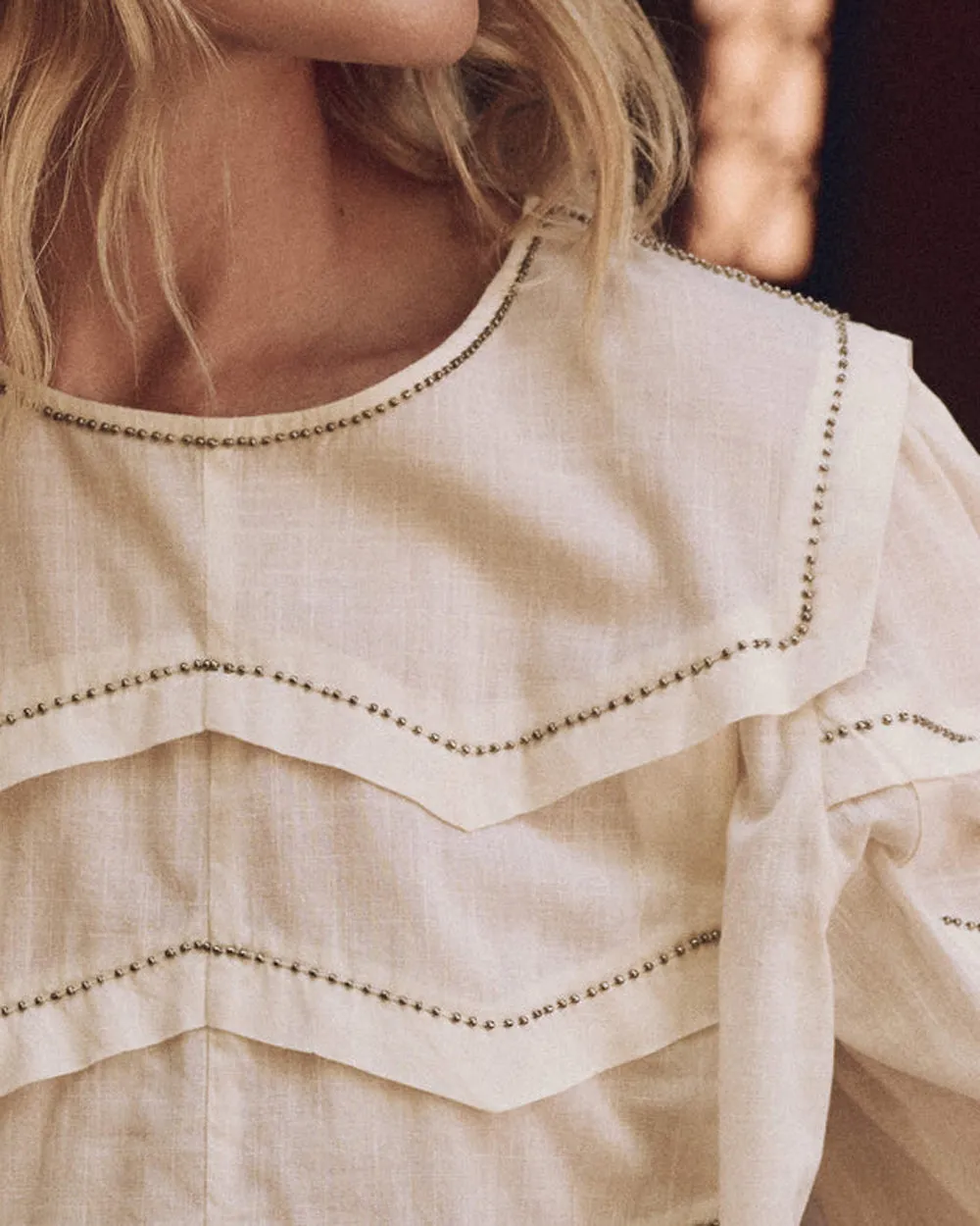 Cream Beaded Chevron Top