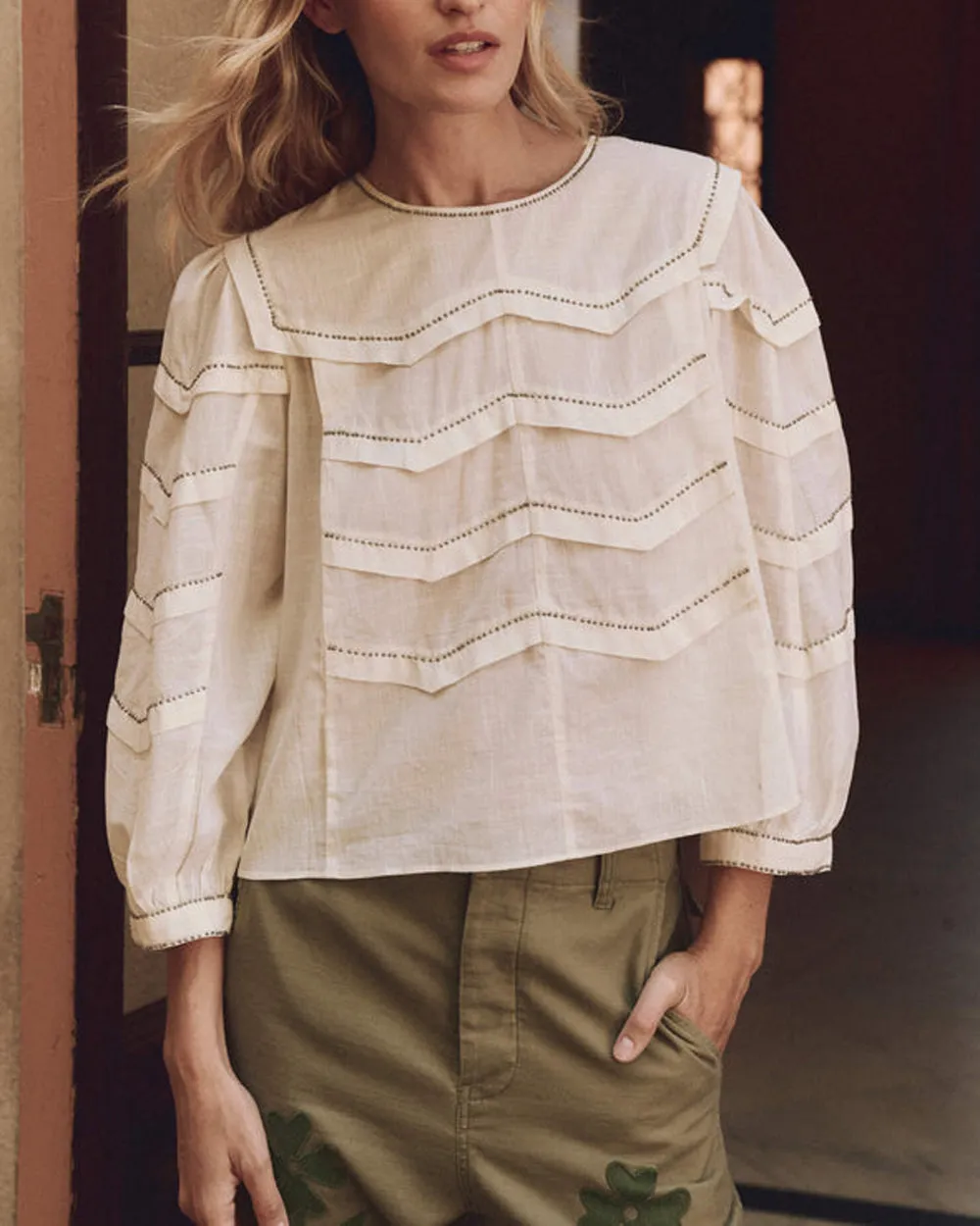 Cream Beaded Chevron Top