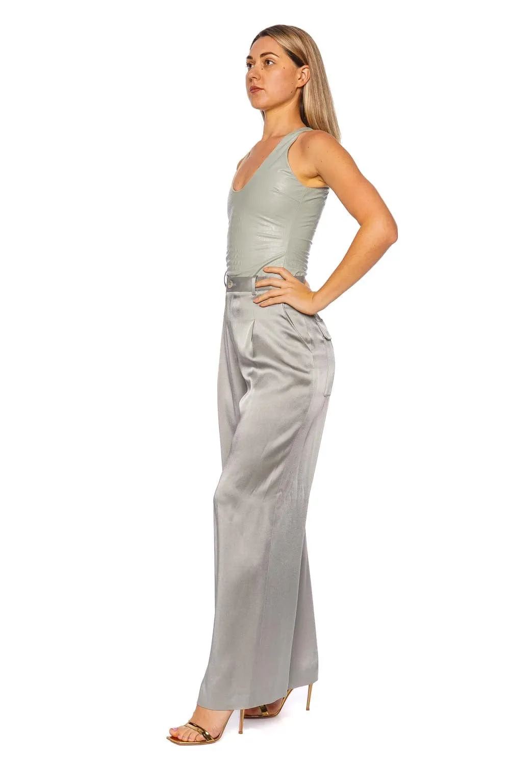 Croc Faux Leather Scoop Neck Bodysuit