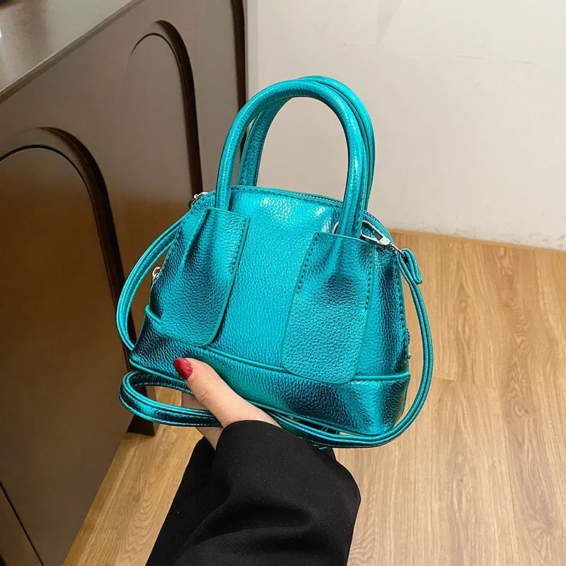 Cross-Border Women's Bag2023New Fashion Shiny Surface Lychee Pattern Portable Shell Bag Textured Women's Shoulder Messenger Bag