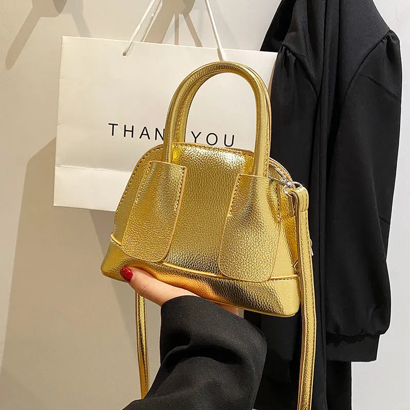 Cross-Border Women's Bag2023New Fashion Shiny Surface Lychee Pattern Portable Shell Bag Textured Women's Shoulder Messenger Bag