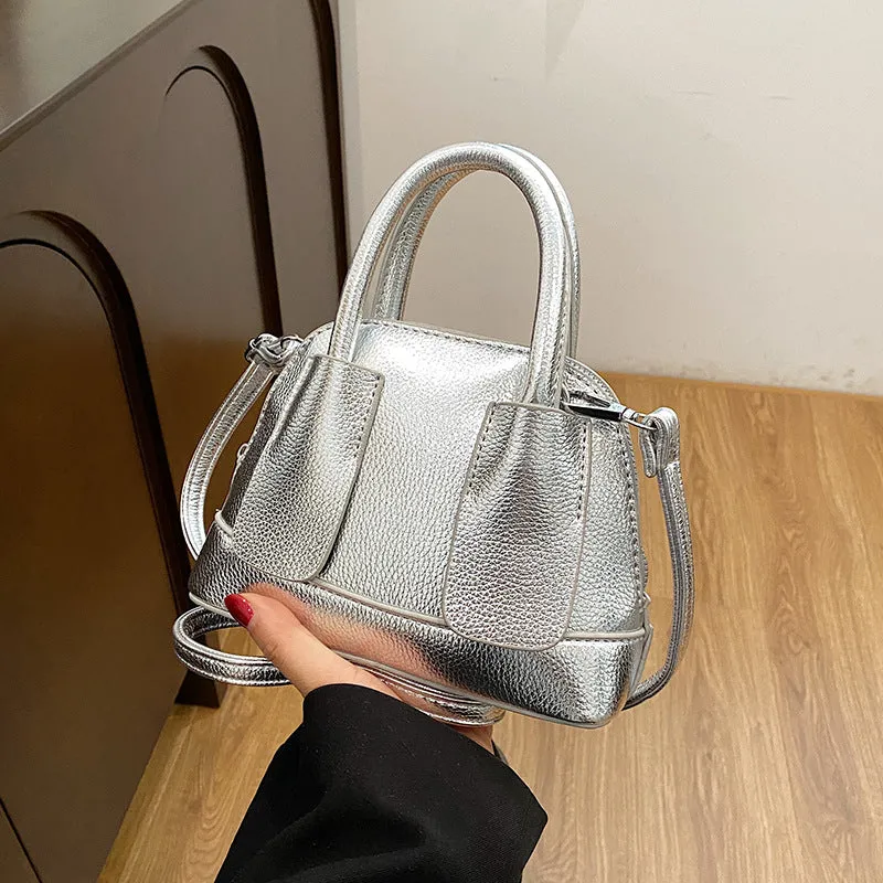 Cross-Border Women's Bag2023New Fashion Shiny Surface Lychee Pattern Portable Shell Bag Textured Women's Shoulder Messenger Bag
