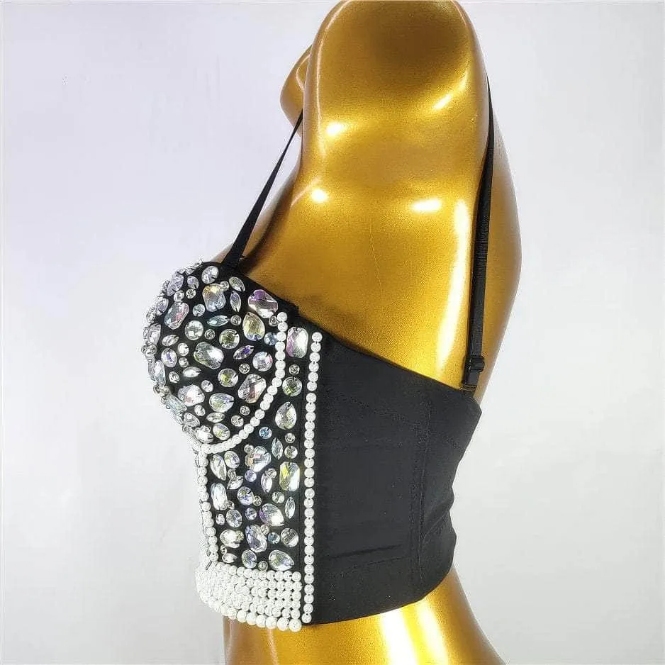 Crystal Rhinestone-Encrusted Beaded Bralette