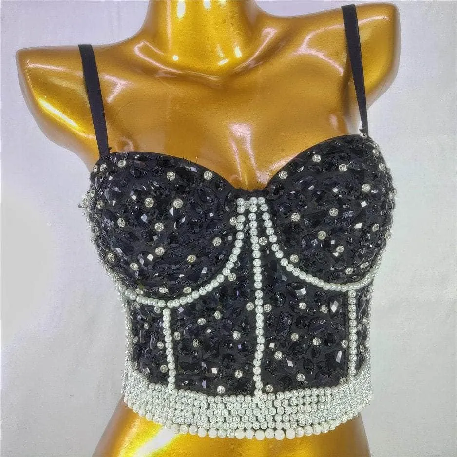 Crystal Rhinestone-Encrusted Beaded Bralette