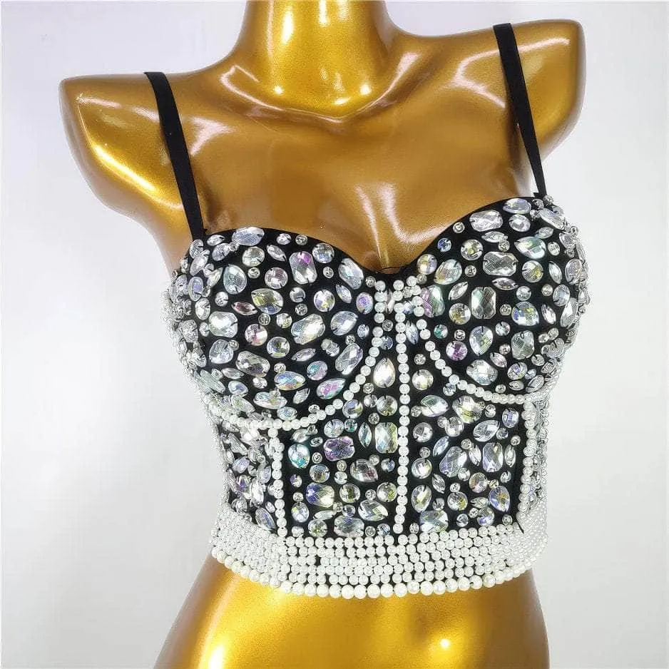 Crystal Rhinestone-Encrusted Beaded Bralette