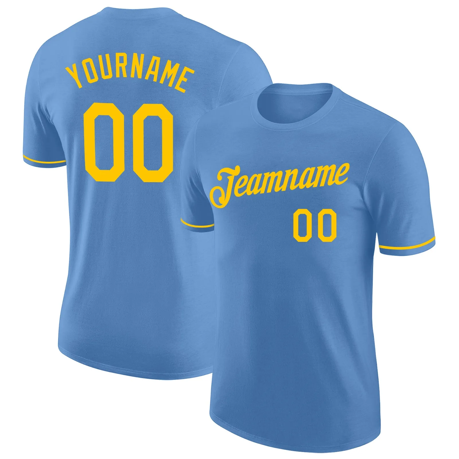 Custom Light Blue Gold Performance T-Shirt