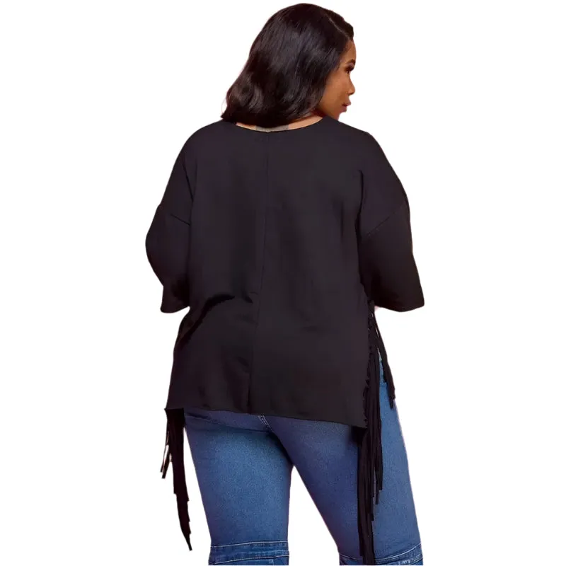 Deep V-Neck Top with Fringes
