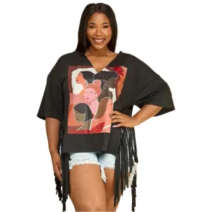 Deep V-Neck Top with Fringes