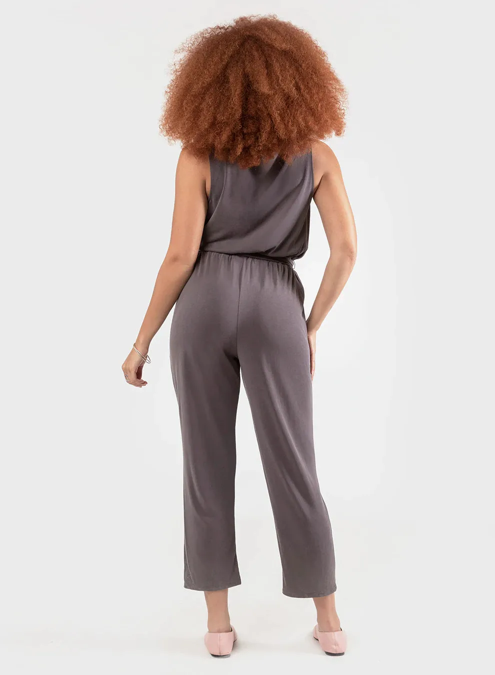 Dex Sueded Jersey Belted Wrap Jumpsuit