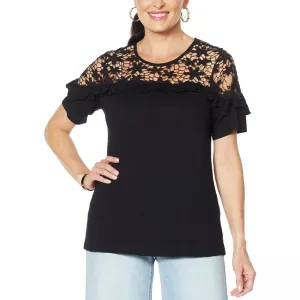 DG2 by Diane Gilman Women's Crochet and Ruffle Top