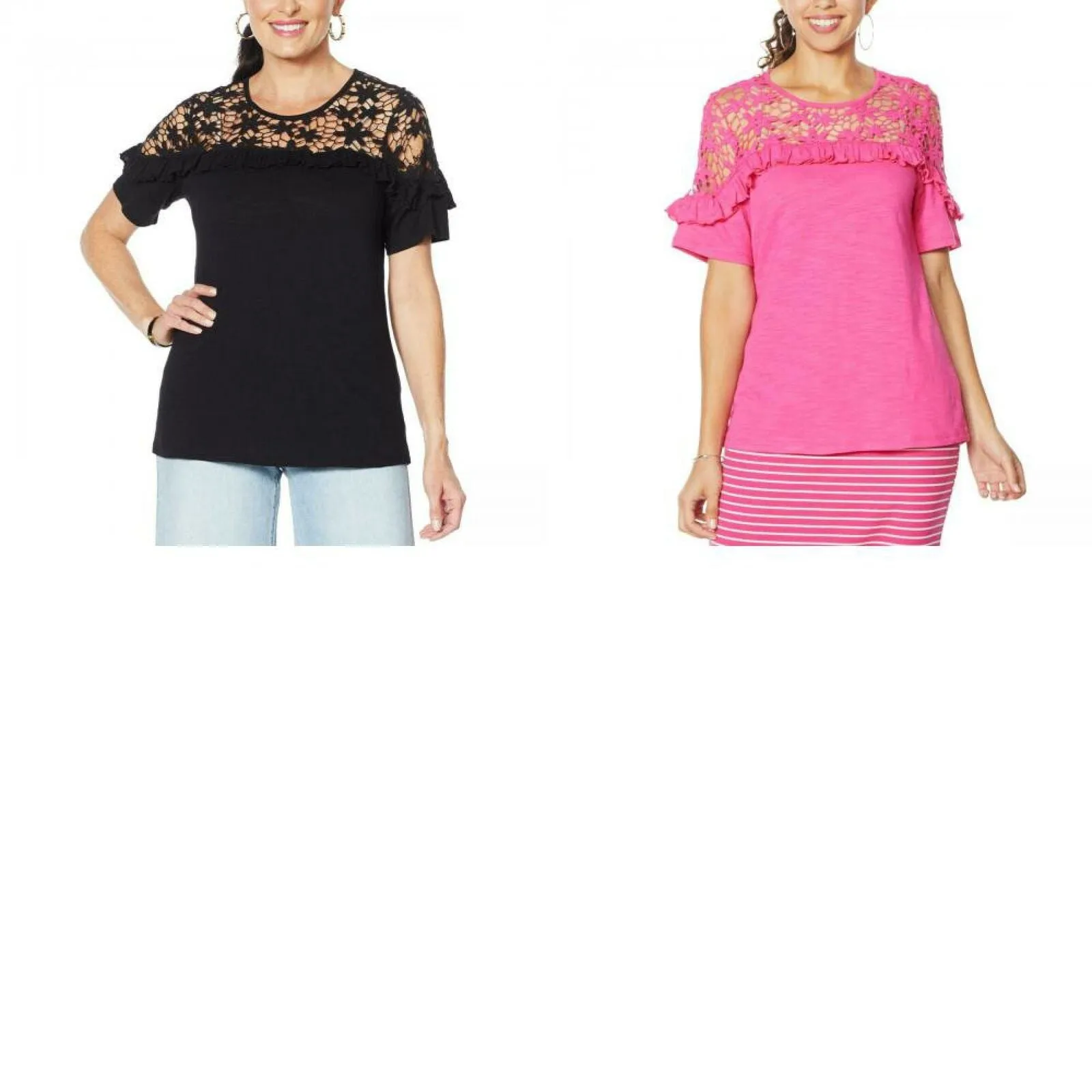DG2 by Diane Gilman Women's Crochet and Ruffle Top