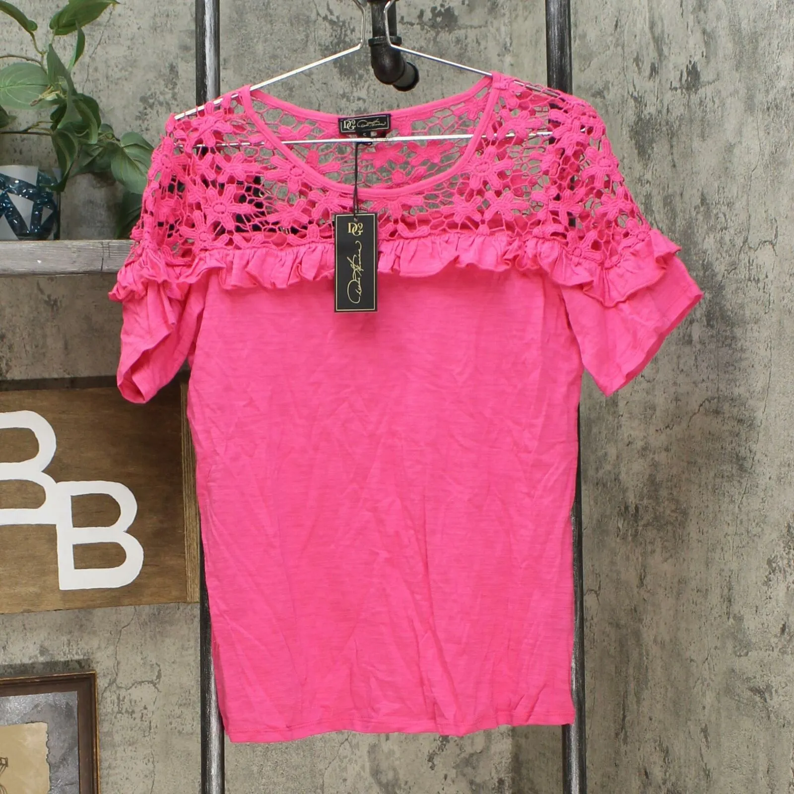 DG2 by Diane Gilman Women's Crochet and Ruffle Top
