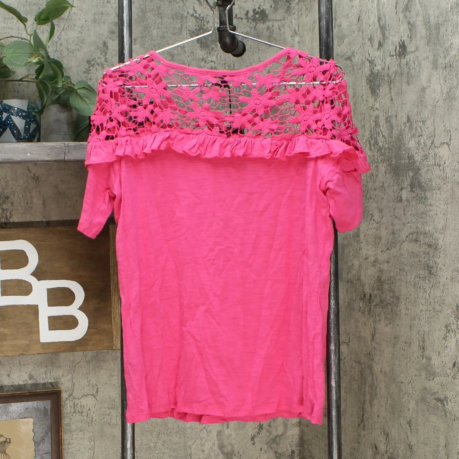 DG2 by Diane Gilman Women's Crochet and Ruffle Top