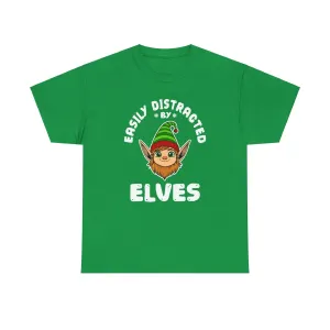 easily distracted by Elves Unisex Cotton Tee