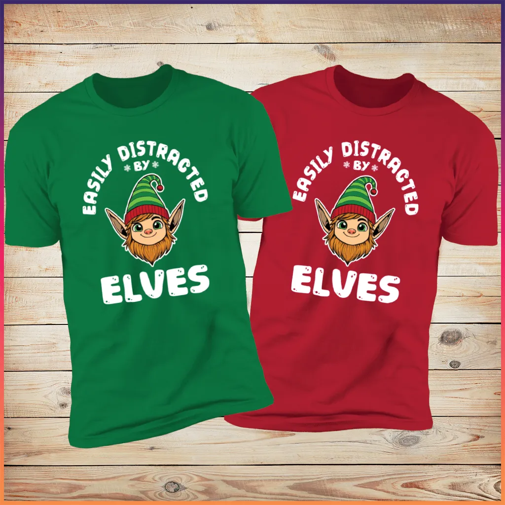easily distracted by Elves Unisex Cotton Tee