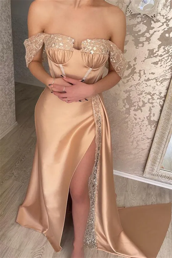 Elegant Off-the-shoulder Sequins Sleeveless Mermaid Evening Dresses With Split