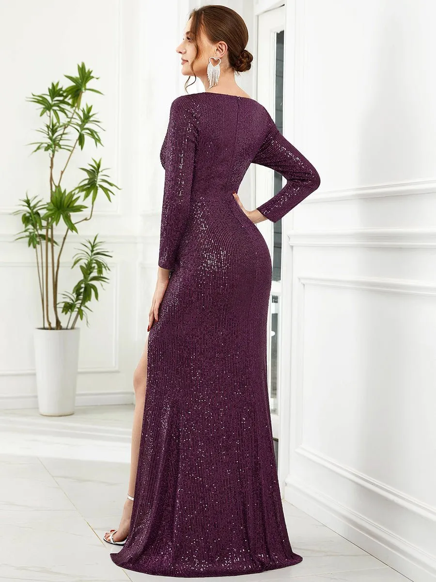 Elvira long sleeve dress with sequins and split in purple s8 Express NZ wide!