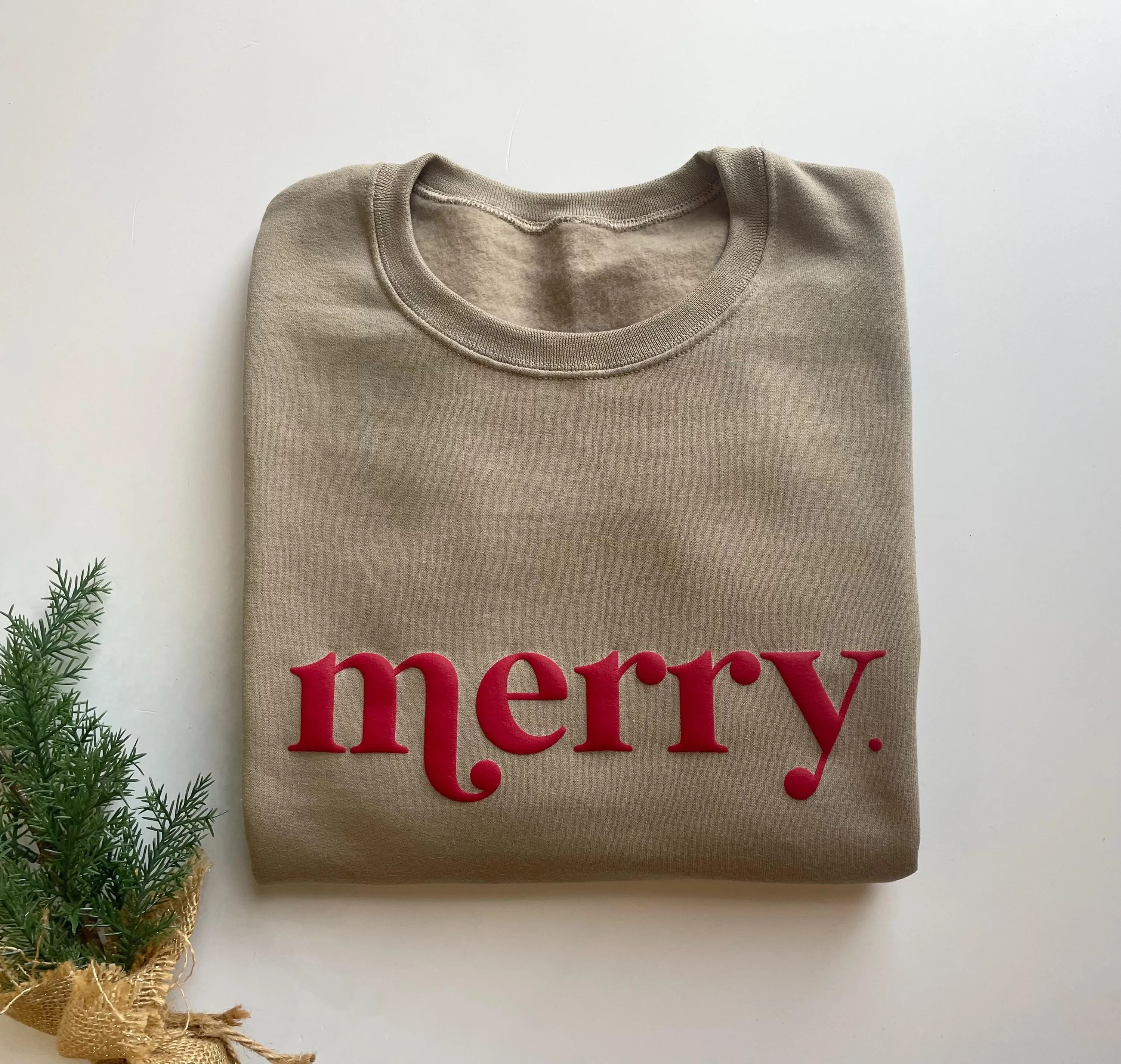 Embossed Christmas Merry Crewneck - Women's Holiday Sweatshirt - Christmas Morning T-Shirt