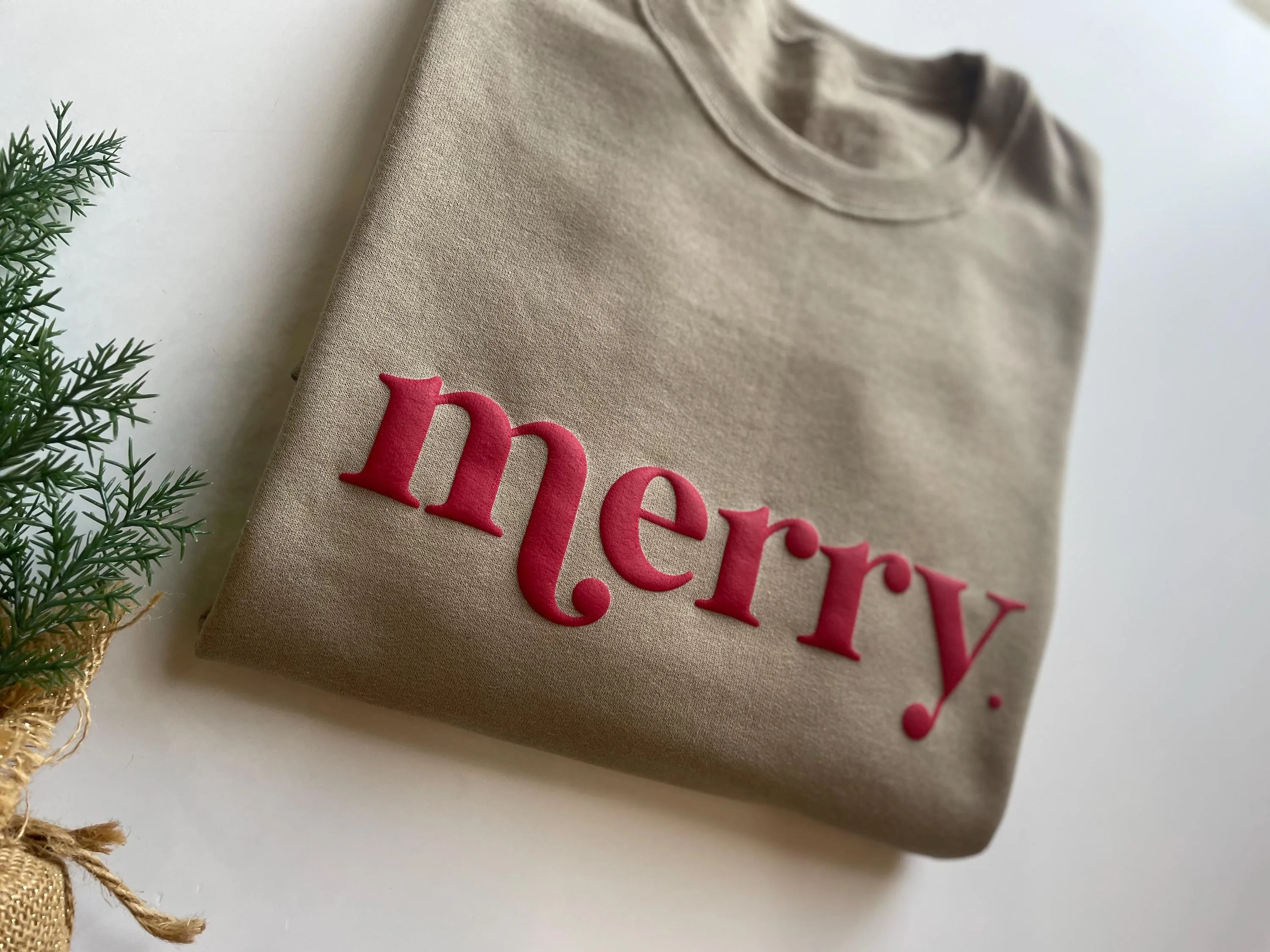 Embossed Christmas Merry Crewneck - Women's Holiday Sweatshirt - Christmas Morning T-Shirt