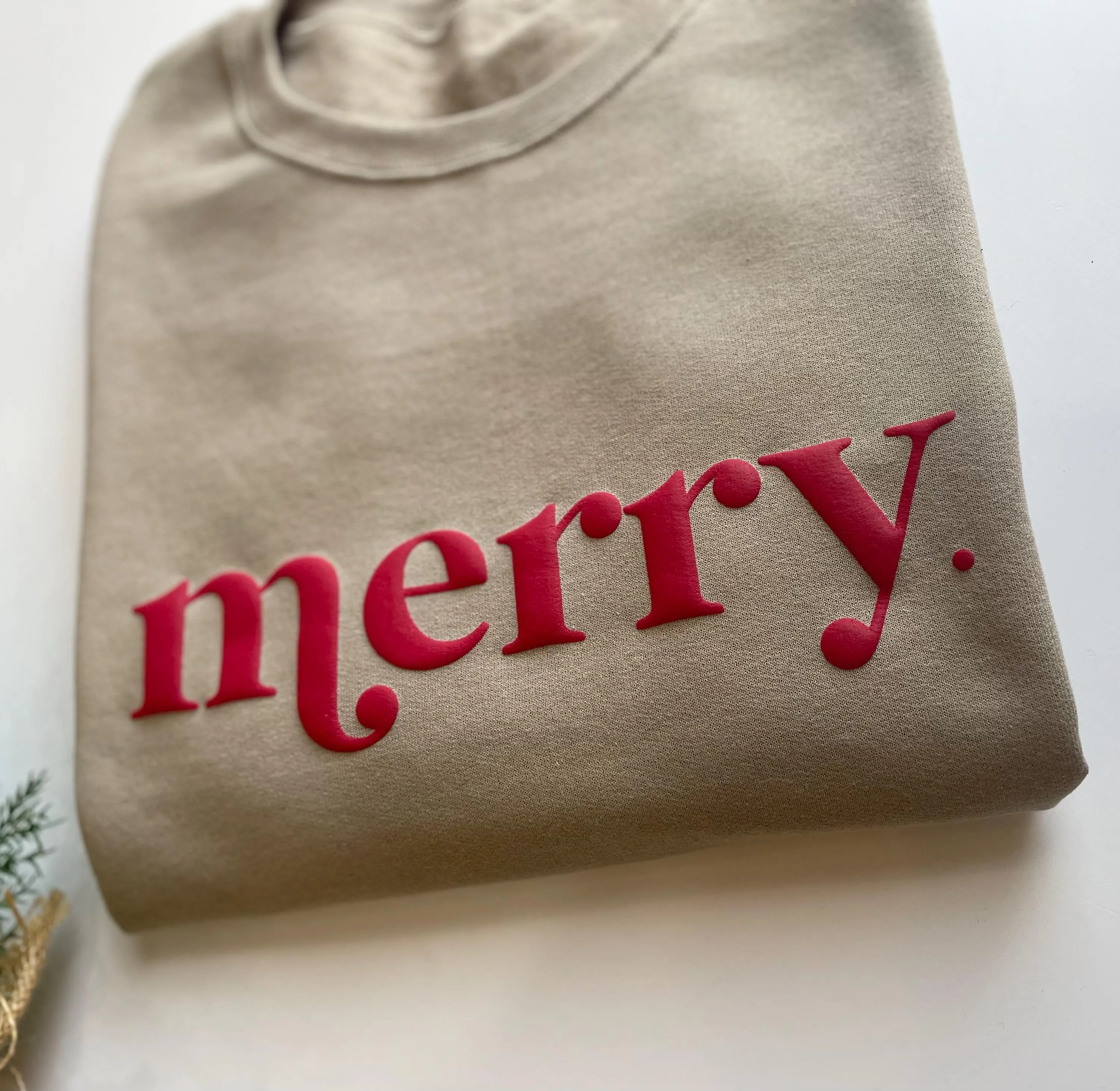 Embossed Christmas Merry Crewneck - Women's Holiday Sweatshirt - Christmas Morning T-Shirt