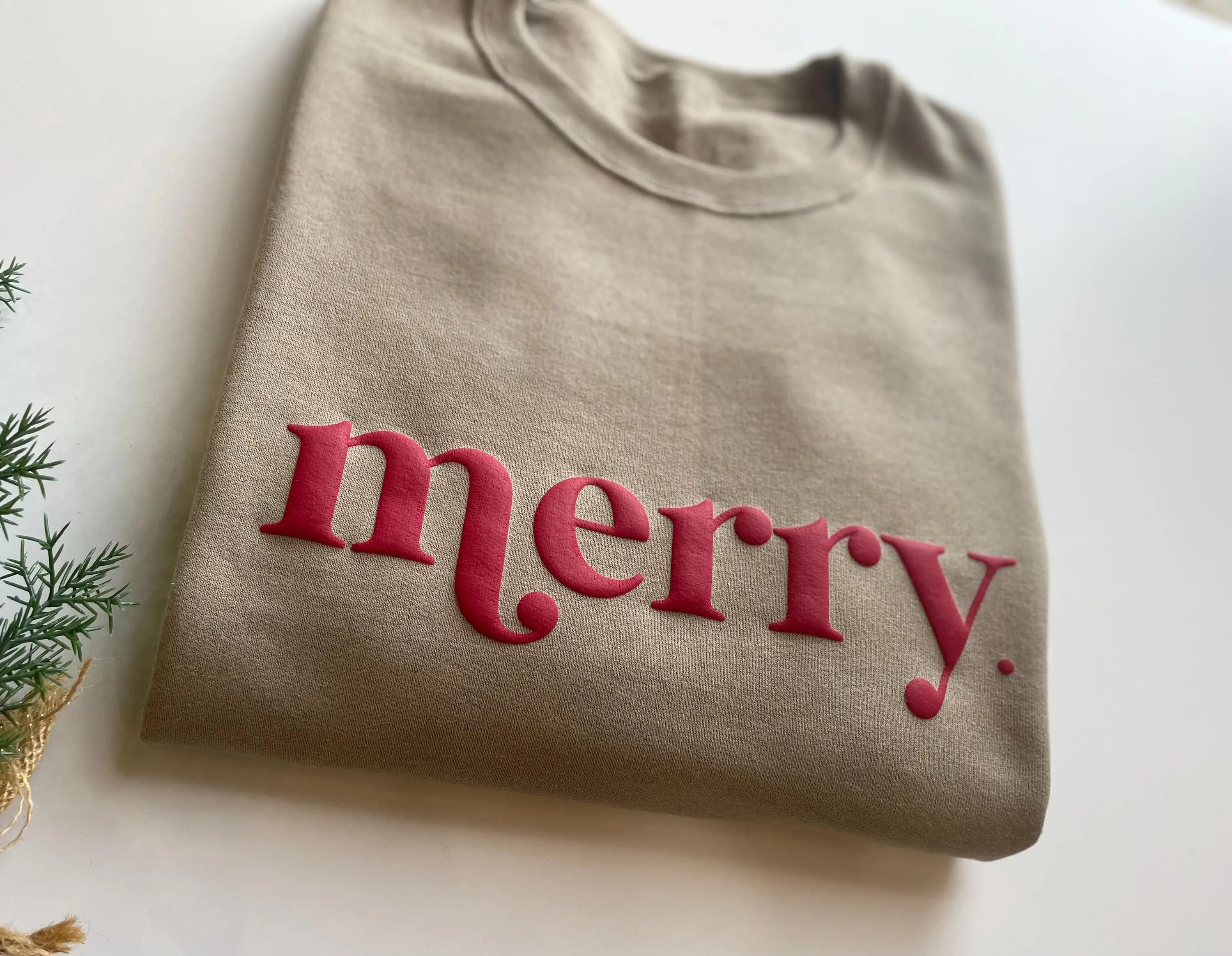 Embossed Christmas Merry Crewneck - Women's Holiday Sweatshirt - Christmas Morning T-Shirt
