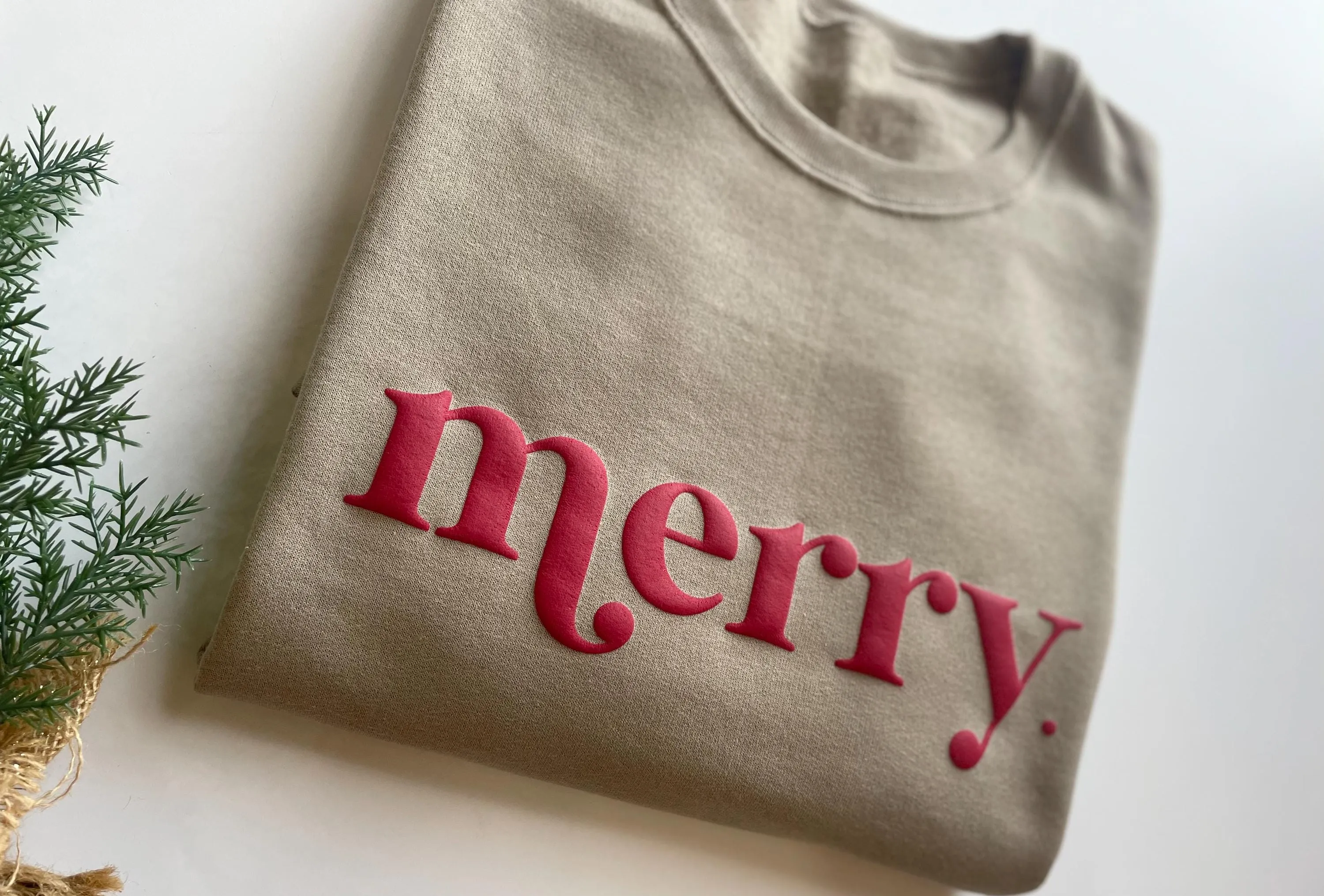 Embossed Christmas Merry Crewneck - Women's Holiday Sweatshirt - Christmas Morning T-Shirt
