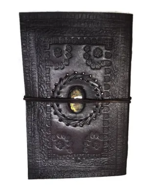 Embossed Leather Journal with Labradorite Stone