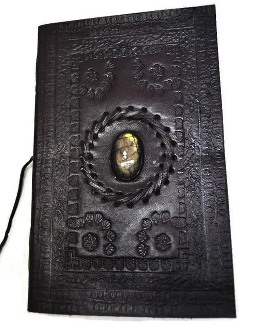 Embossed Leather Journal with Labradorite Stone