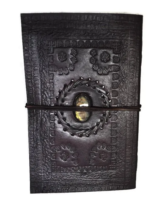 Embossed Leather Journal with Labradorite Stone