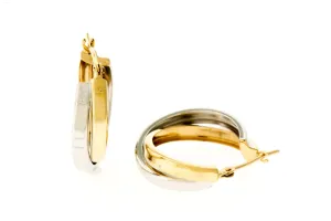 Embossed Two-Tone 14K Yellow & White Gold Round Hoop Earrings