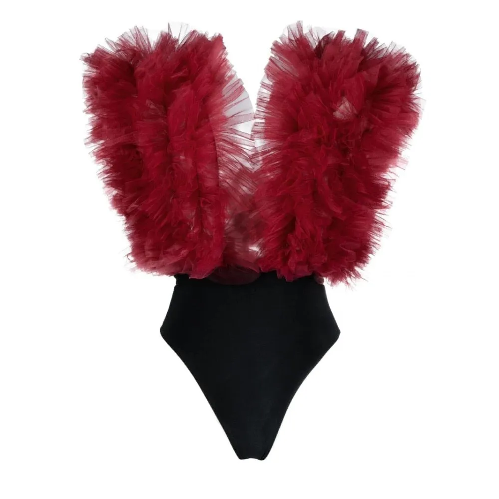 Fashion Sleeves Tulle-trim Bodysuit