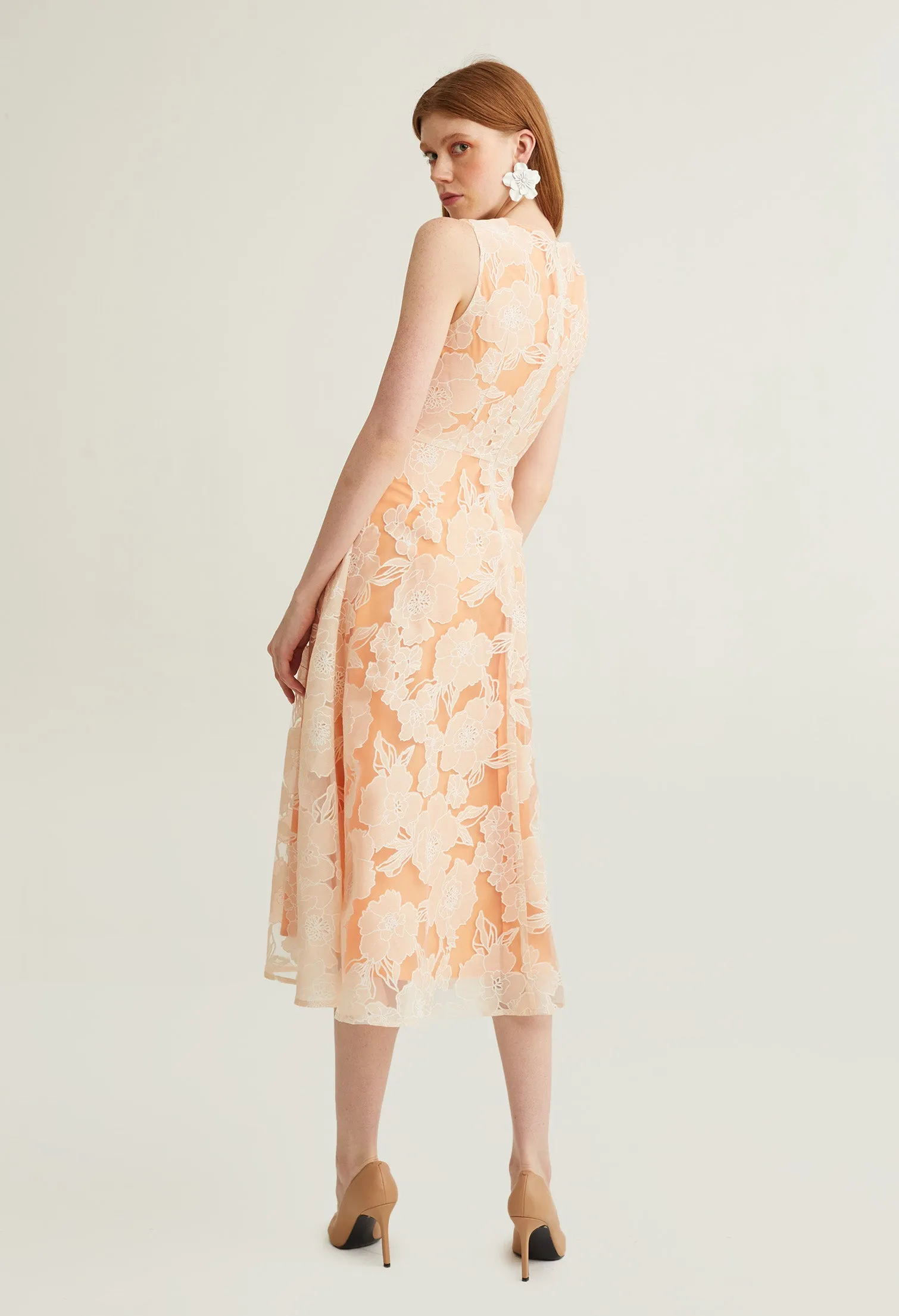 Floral Contrast Embossed Layered Midi Dress