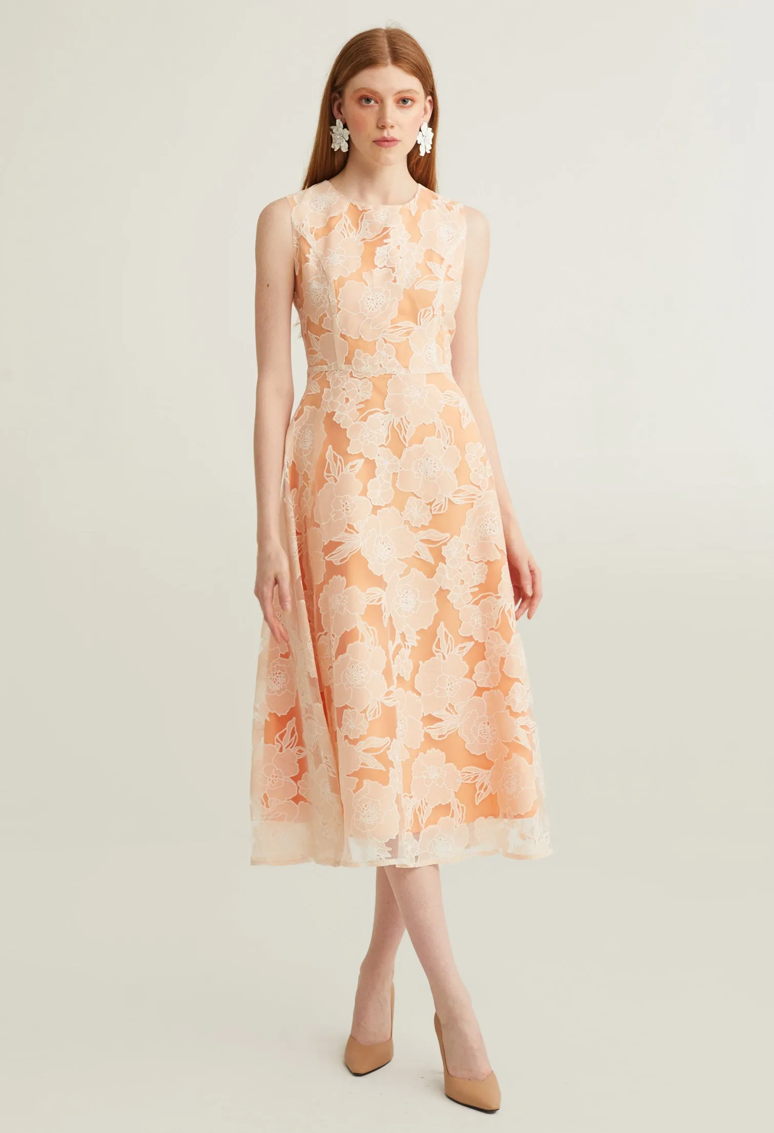 Floral Contrast Embossed Layered Midi Dress