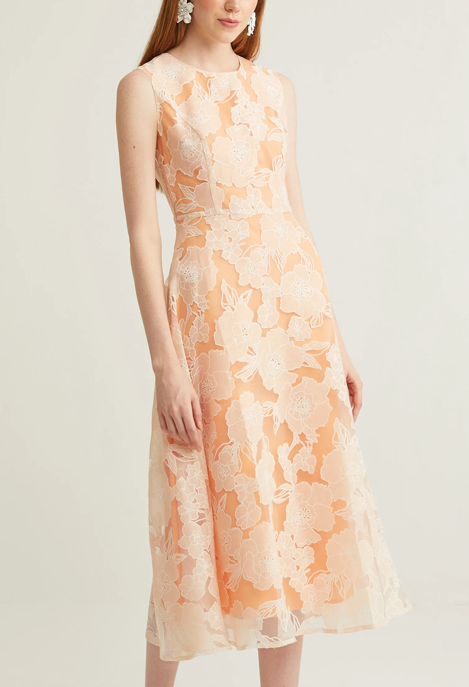 Floral Contrast Embossed Layered Midi Dress