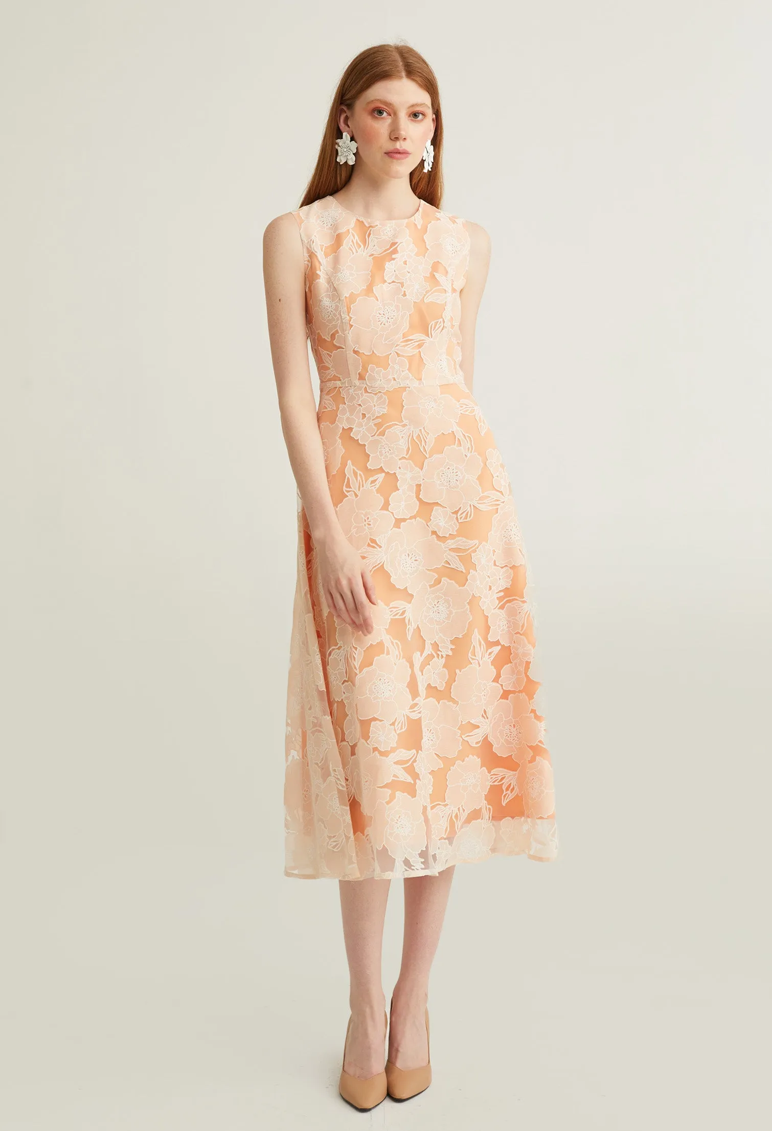Floral Contrast Embossed Layered Midi Dress