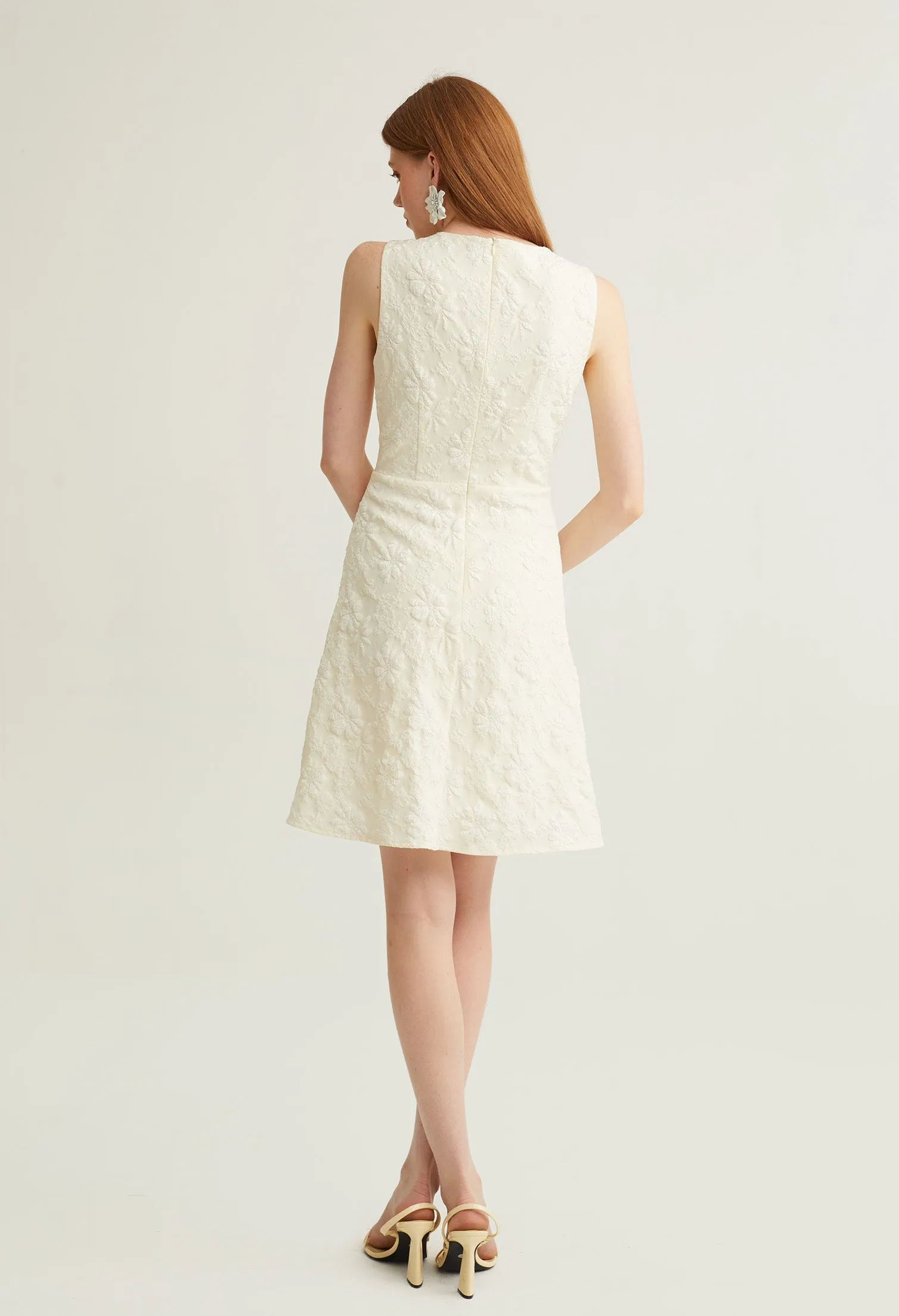 Floral Embossed V-Neck Sleeveless Dress